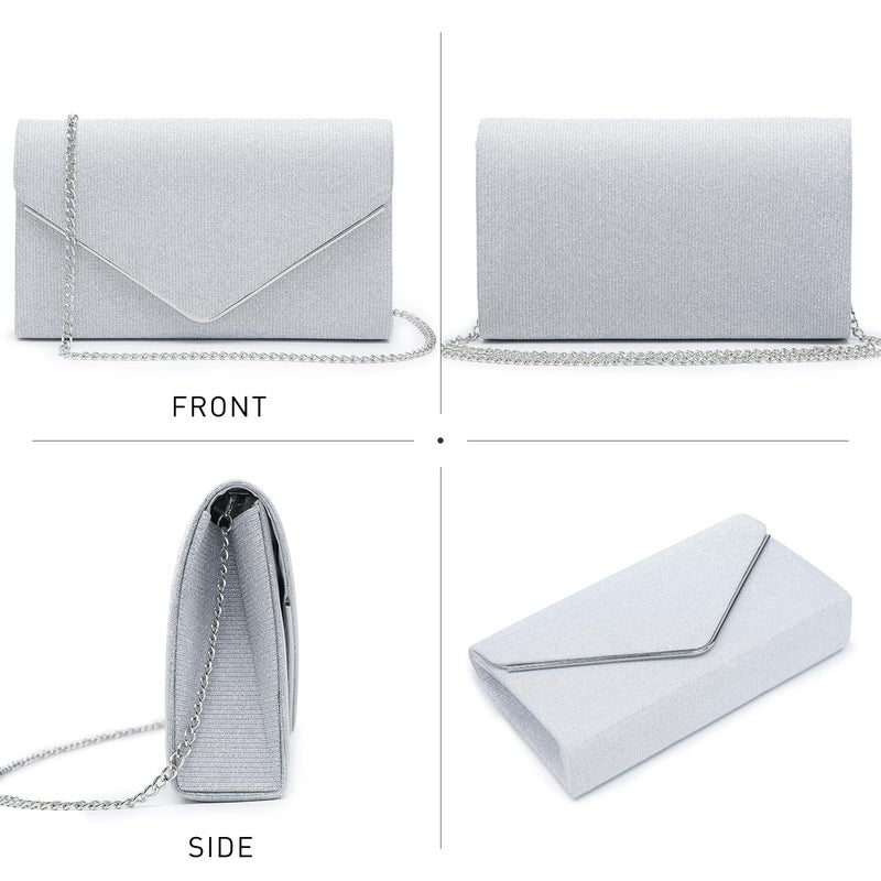 Dasein Women Glistening Clutches Handbags Evening Bags Wedding Purses Cocktail Prom Party Clutches (Silver) - Image 3